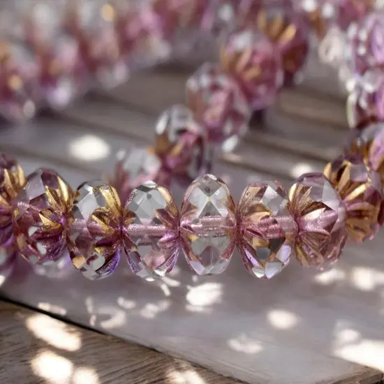 *25* 6x9mm Purple Bronze Washed Crystal Cruller Rondelle Beads {1}