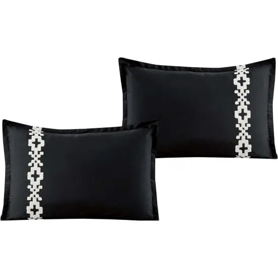 Geometric Embroidery 7 Pieces Black & White Comforter Set {4}