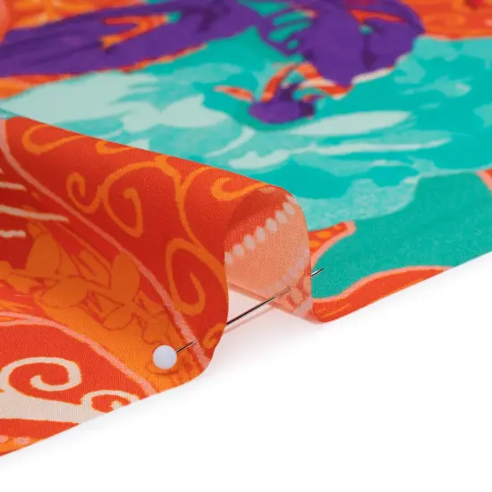 1 Yard Orange Dark Mint Purple Silk Charmeuse Print Floral Abstract Stripes Made in Italy Width 53" {2}