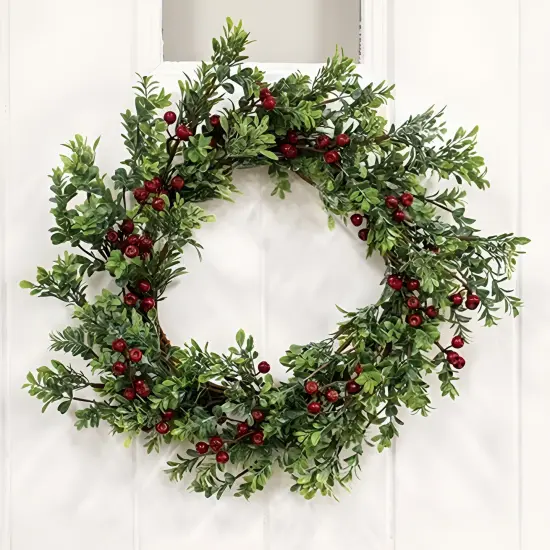 Frosted Boxwood Gooseberry Wreath 20 Inch for Winter and Christmas Decor {2}
