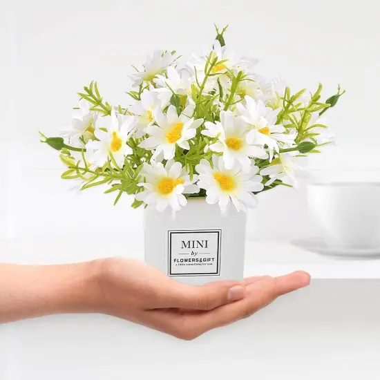 Artificial Flowers, Faux Flowers in Vase Small White Daisy Decor Mini Silky Artificial Daisies Fake Plant Flower Decor for Home Decor Indoor Centerpiece Table Decorations {4}
