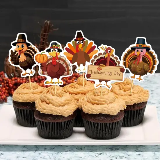 36Pcs Friendsgiving & Thanksgiving Cupcake Toppers - Brown {4}