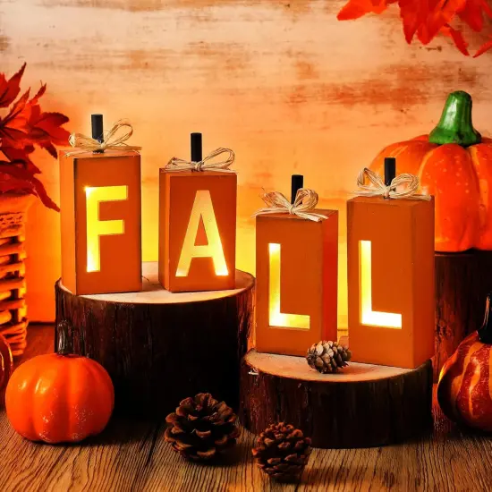 4 Pcs Lighted Fall Signs Table Decor {3}