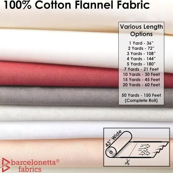 100% Cotton Flannel Fabric Super Soft 180GSM, Medium Weight (White, 1 Yard) {3}