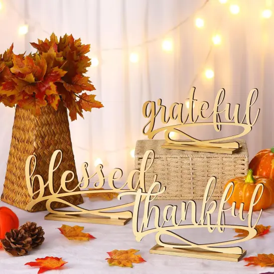 3 Pieces Thanksgiving Fall Letter Tabletop Sign Decoration(Gold) {5}