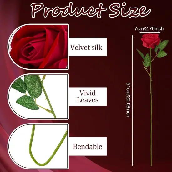90 Pcs Red Velvet Rose Artificial Flowers Bouquet {2}