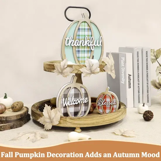 3 Pcs Fall Pumpkin Wood Tabletop Sign Decor(Double Sided & 3 Styles) {5}