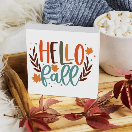 Fall Wooden Box Sign Tabletop Decor - 5.1 X 5.1 Inch {5}