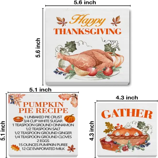 3 Pcs Happy Thanksgiving Wood Signs Tabletop Decor {2}