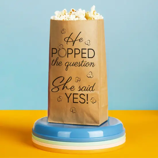 Big Dot of Happiness He Popped the Question She Said Yes Popcorn Bags, Favor Snack Treats, Free-Standing Individual Kraft Brown Paper Bags - 25 Count {3}