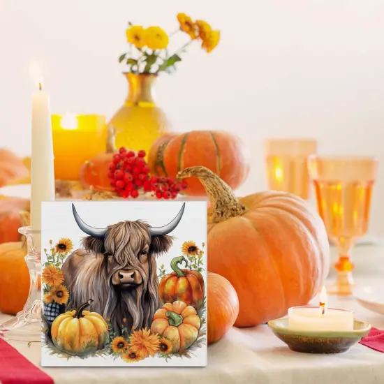 Fall Pumpkin Cow Wooden Sign Tabletop Decor 5 X 5 Inches {4}