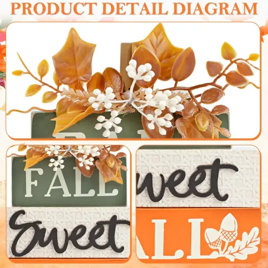 Rustic Wooden Maple Leaf Block Sign Tabletop Decor {3}