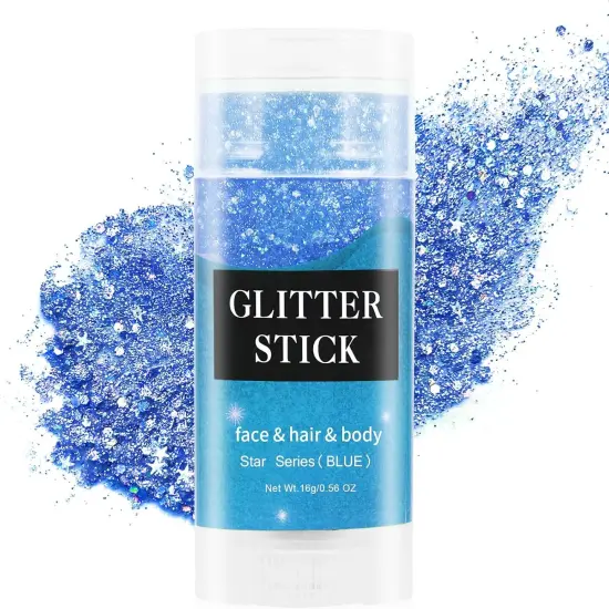Blue Hair Face Glitter Makeup {1}