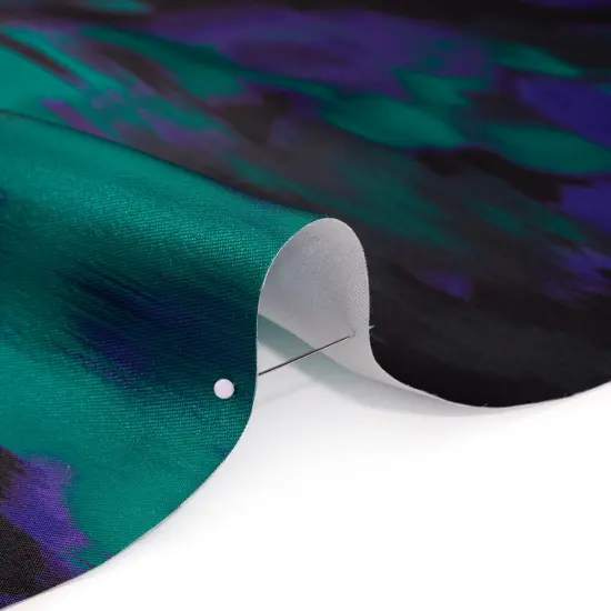 1 Yard Emerald, Black and Ultramarine Blue Ikat Floral Polyester Twill Print Fabric 56 Inch Wide {3}