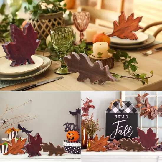 3Pcs Fall Wooden Retro Maple Leaves Tabletop Decor {5}