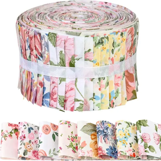 40 Pcs Pink Retro Floral Cotton Jelly Fabric Strips, 2.55 Inch Cotton Fabric Bundles (Hydrangea) {1}