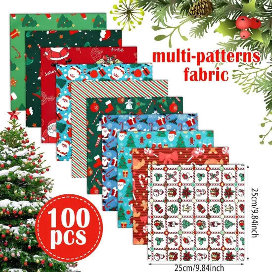 100 Pcs Christmas Patchwork Fabrics - 10x10 Inches {2}