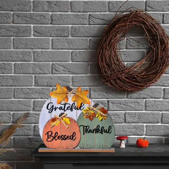 Wooden Rustic Pumpkin Design Fall Table Decoration {2}