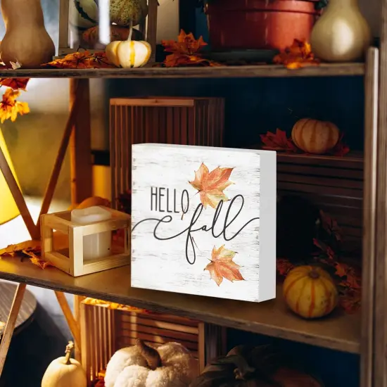 Hello Fall Wood Box Sign Tabletop Decor {2}