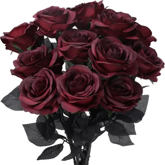 12 Pack Valentine's Day Wine Red Artificial Roses Bouquet Vintage {1}
