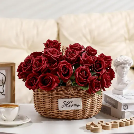 60 PCS Artificial Silk Flowers Realistic Faux Roses Real Touch Plastic Bouquet Long Stem {3}