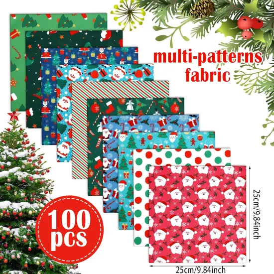 100 Pcs Christmas Fabric Bundles - 8 x 8 Inches {2}