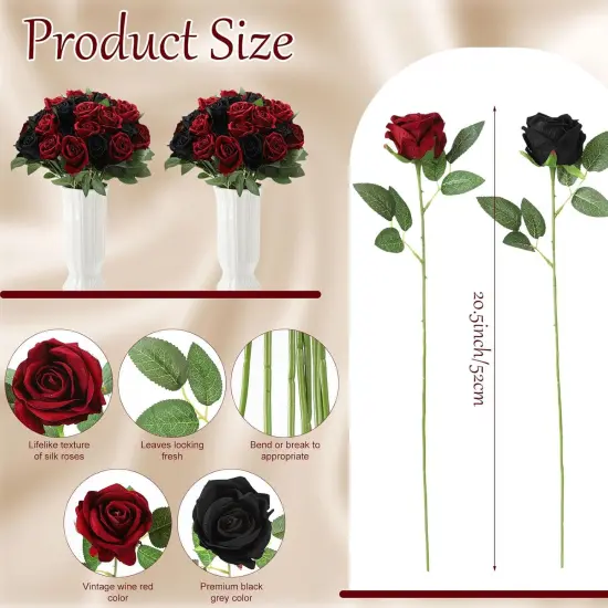 80 Pcs Roses Artificial Flowers Bouquet(Black & Red) {3}