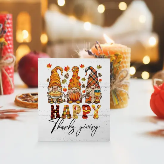 Happy Thanksgiving Fall Gnomes Wood Box Sign Tabletop Decor {4}