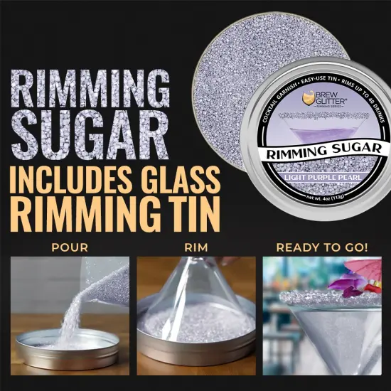 Brew Glitter - Light Purple Rimming Sugar (4oz, 1x Bar Tin) Cocktail Garnish for Mixed Drinks & Refreshments {3}