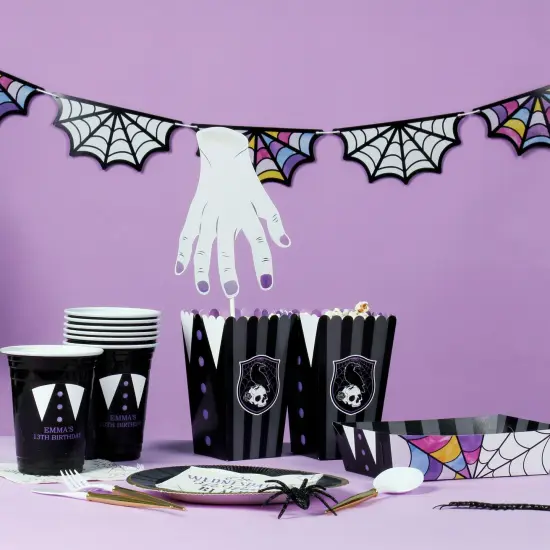 Big Dot of Happiness Goth Girl Garland Banner, Halloween or Birthday Decor Backdrop, 15 Feet of Cord, 15 Paper Spider Web Stained Glass Window Shapes {3}