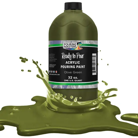 Pouring Masters Olive Green Ready to Pour Acrylic Pouring Paint - Premium 32-Ounce Pre-Mixed Fluid Acrylic Paint - Fluid Art Supplies for Canvas, Wood, Paper, Tile & Rocks {1}