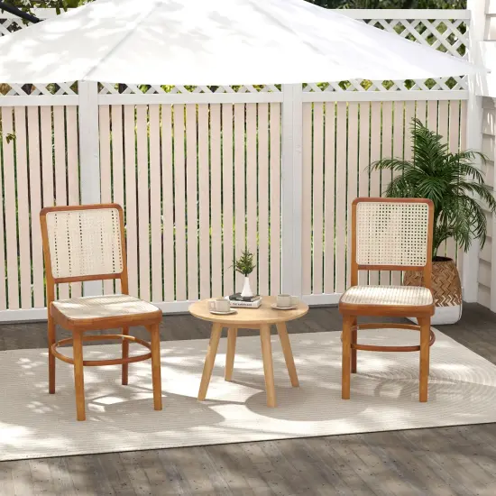 Set of 2 Dining Chairs Rattan with Teak Wood Structure and Footrests {3}