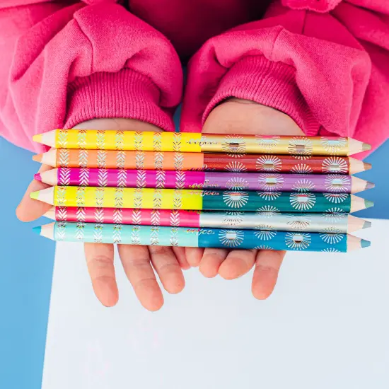 eeBoo: Jumbo Double-Sided Colored Pencils &ndash; Fairytale Dragon - 6pc, 12 Metallic & Fluorescent Colors, Sharpener, Chunky Foil Barrel, Kids Art Supplies {5}