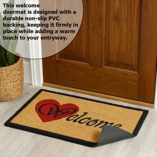 Gardenised Heavy Duty Coco Coir Doormat Non Slip PVC Baking Embossed Welcome Design Natural Coconut Fiber Floor Mat for Front Door Porch Patio Entryway Garage Mudroom & Outdoor Use 18x30" Hearty Welcome {6}