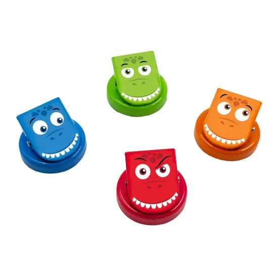Junior Learning: Clever Clips - Dinos - 4pc Fun Pack, Strong Magnetic Back, Colorful Dinosaur Face Clips, Fridges & Magnetic Boards, Home & School {5}