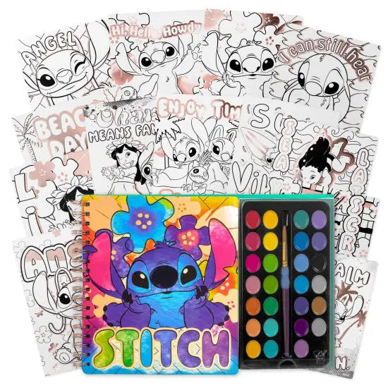 Fashion Angels: Disney Stitch - Watercolor Poster Set - Spiral Bound Book, 30 Lilo & Stitch Themed Pages, Paint Brush, 28 Washable Colors, Kids 8+ {1}