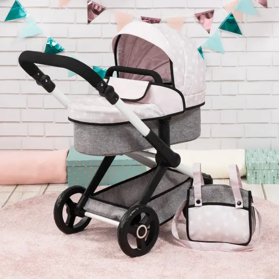 Bayer: Pram Xeo - Gray & White Stars - Accessory for Dolls Up to 18", Shoulder Bag, Convertible to Pushchair, Foldable, Kids Toy, Ages 3+ {3}