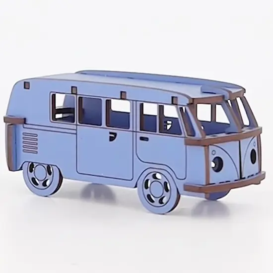 Little & Wood: Woodlet: Medium - Camper Van - Blue, 3D Wooden Vehicle Puzzle Kit, Easy Assembly Pop-Out Build Fun, Sustainably Sourced Wood, Ages 6+ {6}