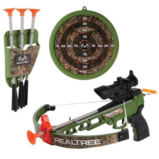 RealTree: Toy Pistol Crossbow Set - 14" - Green-Camo - 3 Suction-Tipped Arrows, Target, LED Scope, Ergonomic Grip, Shoots Up to 40', Archery, Kids 8+ {1}