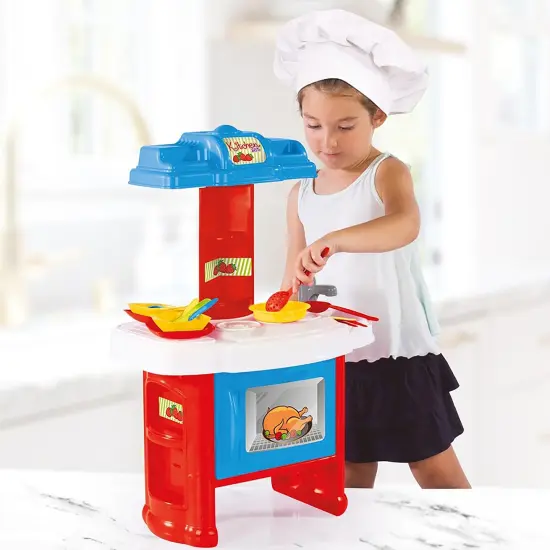 Dolu: Chef's Kitchen Set - Red-Blue-White - 20pc Toy Cooking Center, Stovetop Appliance Pretend Play, Dishes & Food Accessories, Kids & Toddlers 2+ {4}