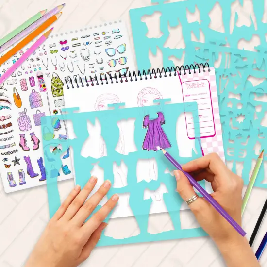 Fashion Angels: Sketch Portfolio Set - Fashionista - Fashion Outfit Design Pad, 4 Stencil Sheets, 100+ Holographic Foil Stickers, Girls-Tweens-Kids 6+ {6}