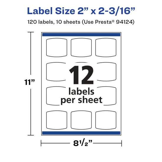 Avery Glossy White Arched Square Labels with Sure Feed, 2" x 2-3/16" {5}