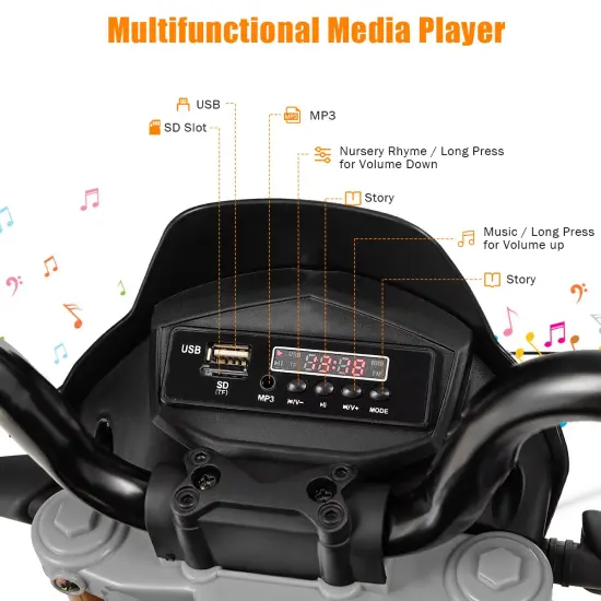 12V Kids Ride-On Motorcycle with Music Device and USB Port Perfect as Birthday or Christmas Gift Black {4}