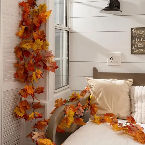2 Pack Fall Leaf Garland, 5.9Ft Artificial Maple Leaf Garland Fall Leaves {5}
