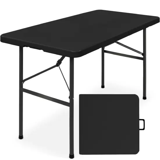 Best Choice Products 4ft Plastic Folding Table, Indoor Outdoor Heavy Duty Portable w/ Handle, Lock for Picnic Dark Gray {7}