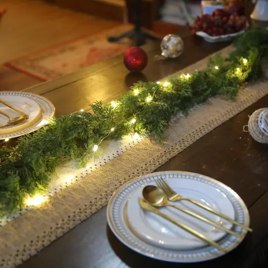 6.3FT Christmas 144 Branch Tips Cedar Garland with LED String Lights {4}