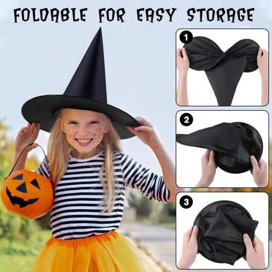 6 PCS Halloween Black Witch Hats with 3D Bats Stickers {3}