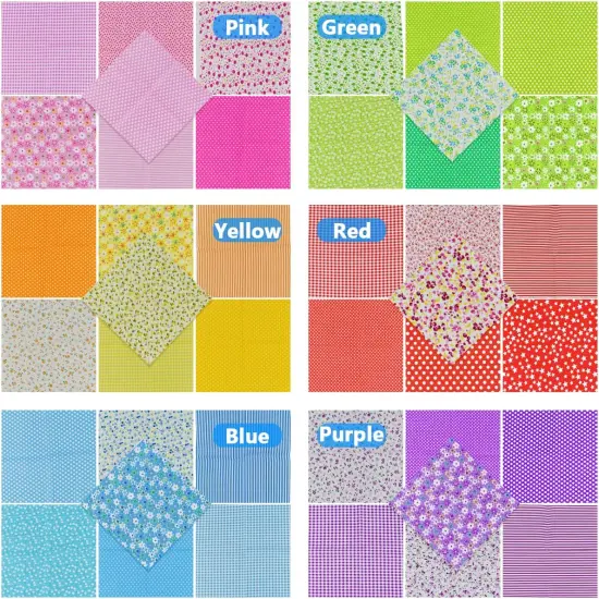 9.8X 9.8 42Pcs Cotton Print Fabric Bundle Squares Pre-Cut Multicolor {2}