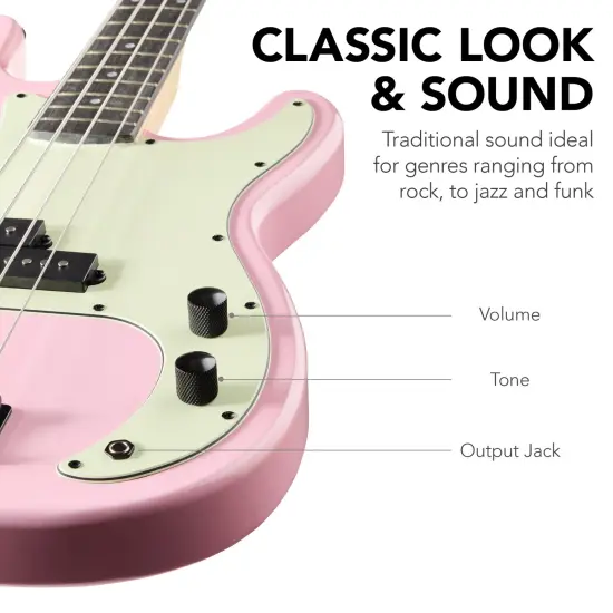 Best Choice Products Full Size Beginner 4-String Electric Guitar Bass Guitar w/ Padded Case Pink/Mint {6}