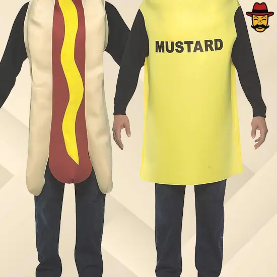 Hot Dog and Mustard Couples Costume Set Halloween Food Tunics Funny Group Party Outfit {5}